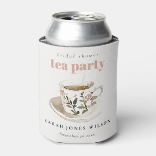 Classy Floral Tea Cup Bridal Shower Tea Party Can Cooler