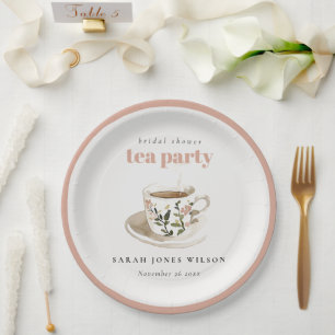 Classy Floral Tea Cup Bridal Shower Tea Party Paper Plate