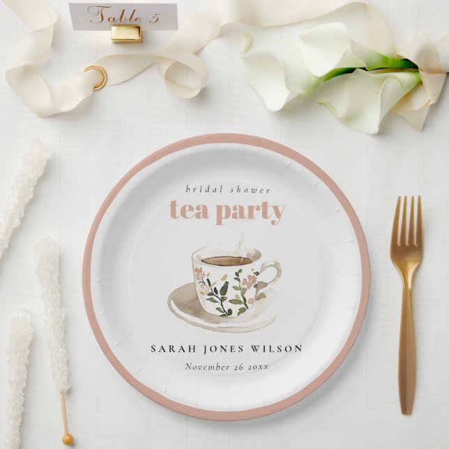 Classy Floral Tea Cup Bridal Shower Tea Party  Paper Plate (Wedding)