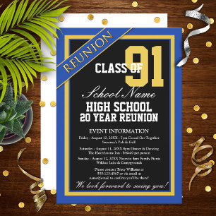 Classy Formal Blue and Gold High School Reunion Invitation