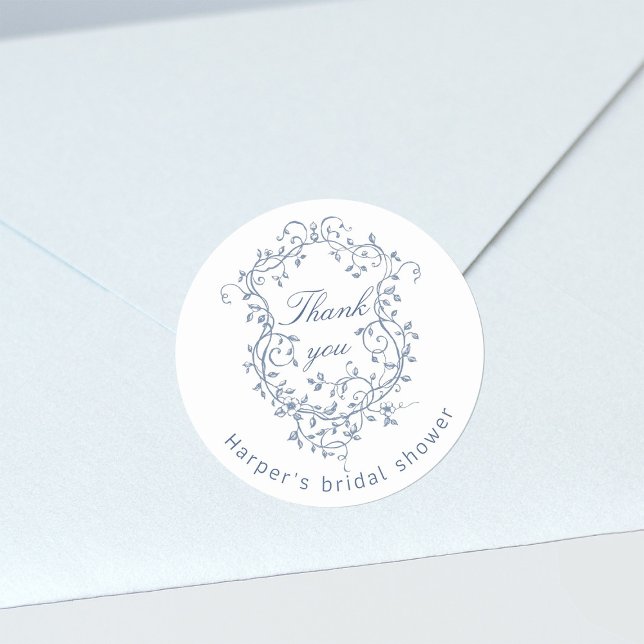 Classy French Blue Bridal Shower Thank You Classic Round Sticker (Creator Uploaded)