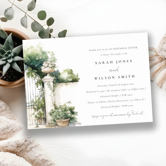 Classy French Garden Landscape Rehearsal Dinner Invitation (Creator Uploaded)
