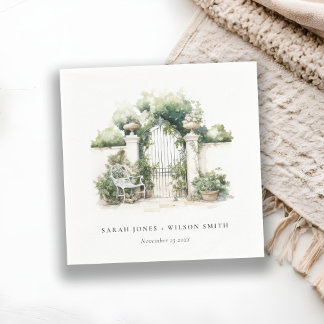 Classy French Garden Landscape Watercolor Wedding Napkin