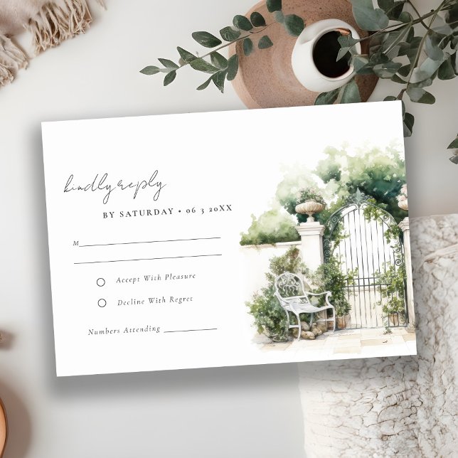 Classy French Garden Landscape Wedding Detail RSVP Card (Creator Uploaded)