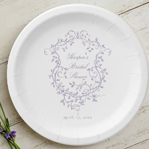 Classy French Lavender Floral Crest Bridal Shower Paper Plate