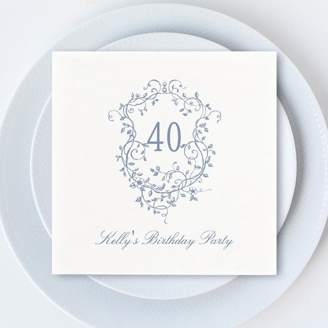 Classy French Victorian Blue 40th Birthday Party Napkin (Creator Uploaded)