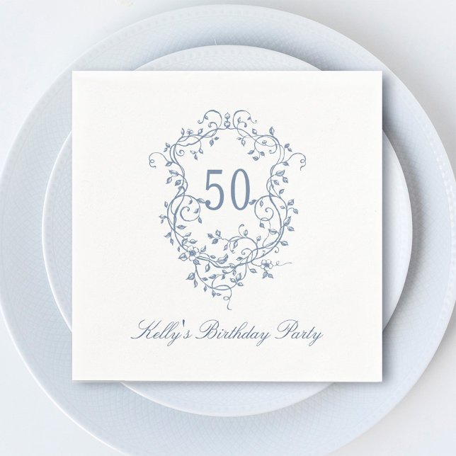 Classy French Victorian Blue 50th Birthday Party Napkin (Creator Uploaded)