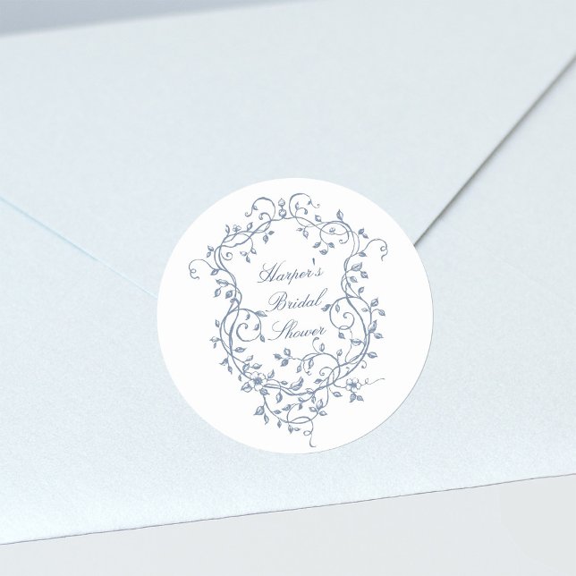 Classy French Victorian Blue Bridal Shower Classic Round Sticker (Creator Uploaded)