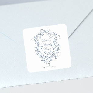 Classy French Victorian Blue Bridal Shower Square Sticker