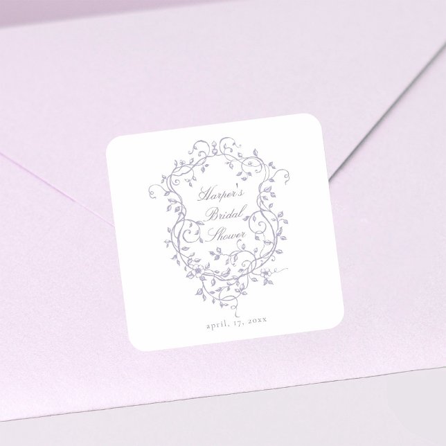 Classy French Victorian Lavender Bridal Shower Square Sticker (Creator Uploaded)