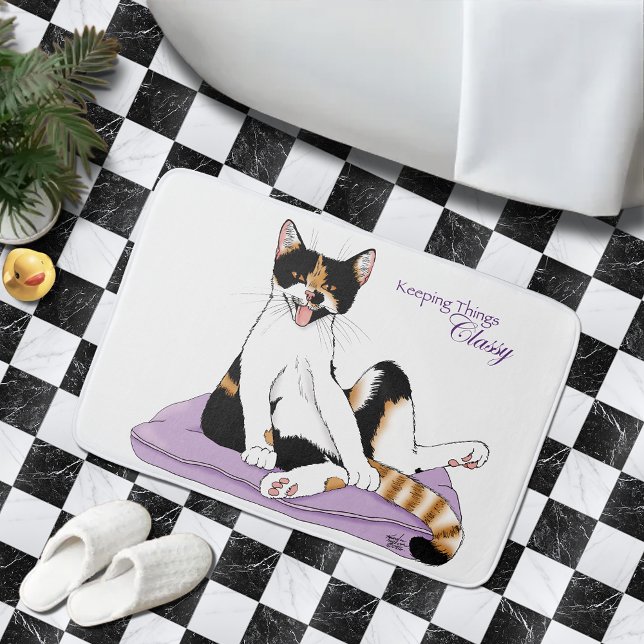 Classy Funny Calico Cat Purple Bath Mat (Creator Uploaded)