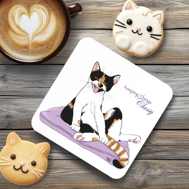 Classy Funny Calico Cat Purple Coaster (Creator Uploaded)