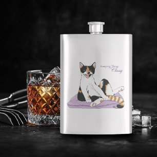 Classy Funny Calico Cat Purple Hip Flask