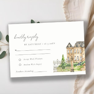Classy Garden Chateau Manor Watercolor Wedding RSVP Card