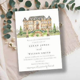 Classy Garden Chateau Watercolor Engagement Invite