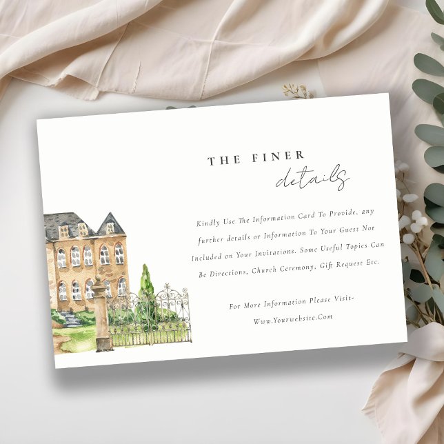 Classy Garden Chateau Watercolor Wedding Details Enclosure Card (Creator Uploaded)