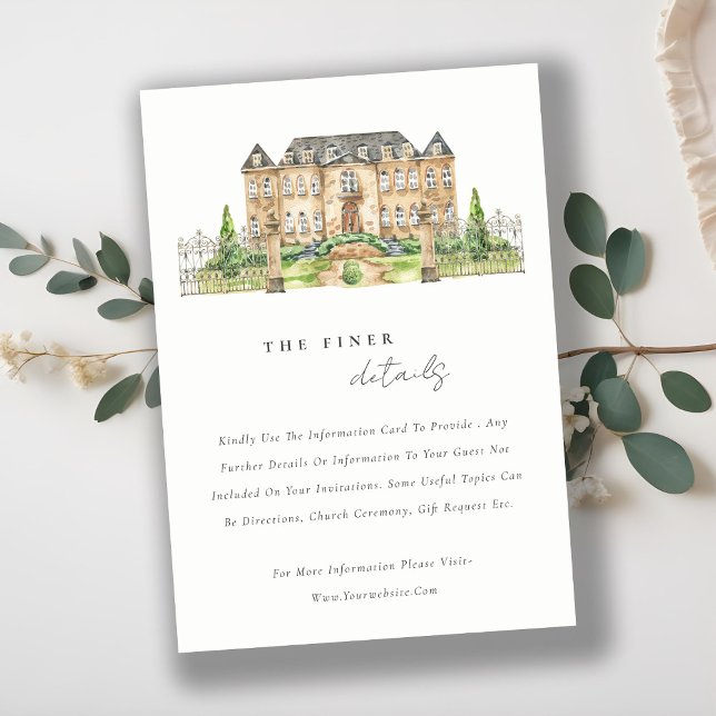 Classy Garden Chateau Watercolor Wedding Details Enclosure Card (Creator Uploaded)