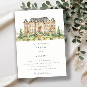 Classy Garden Chateau Watercolor Wedding Invite