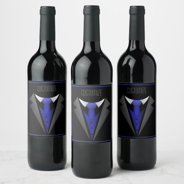 Classy Gentleman Blue Tie 2  Wine Label (Bottles)
