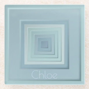 Classy Geometric Squares Glass Coaster