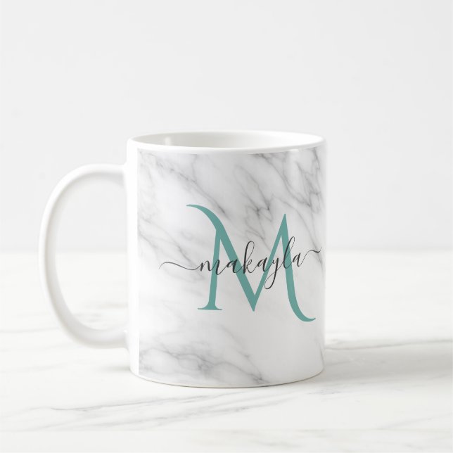Classy Girly Marble Script Name Monogram Coffee Mug (Left)