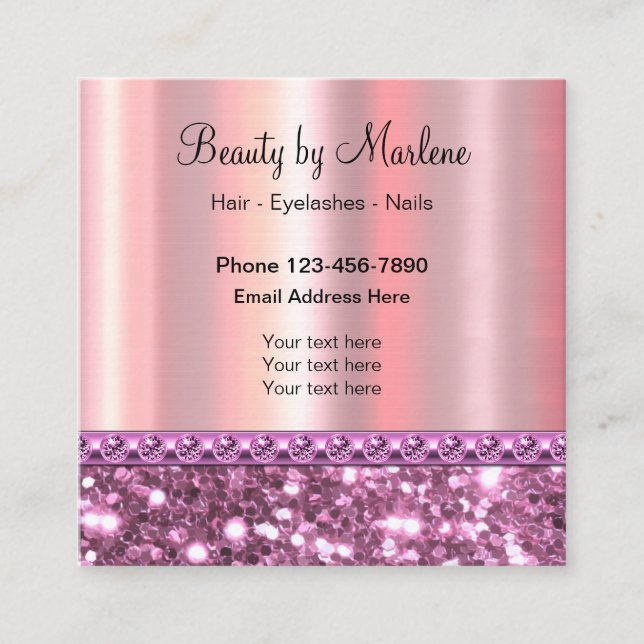 Classy Glitzy Rose Gold Look Square Business Card (Front)