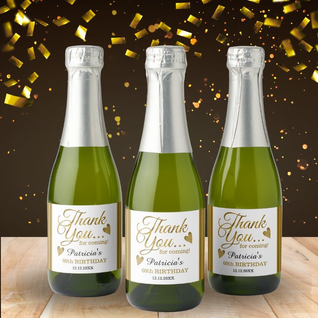 Classy Gold 60th Birthday Thank You Classic Round Sparkling Wine Label (Creator Uploaded)