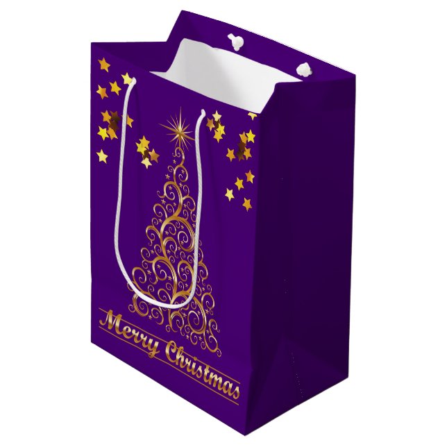 Classy Gold Abstract Christmas Tree Gift Bag (Front Angled)
