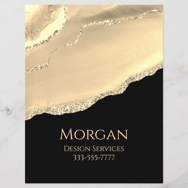 Classy Gold Agate & Glitter Business Promo, Black Flyer (Front)