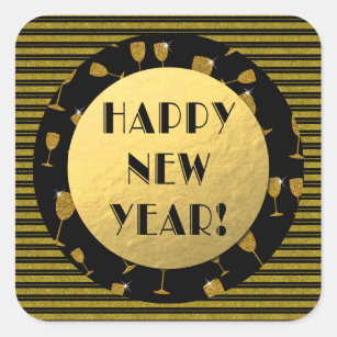 Classy Gold and Black Happy New Year! Square Sticker