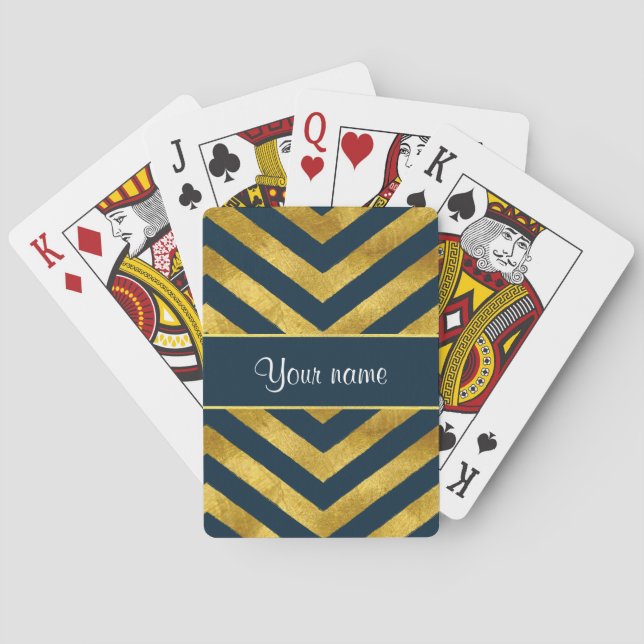 Classy Gold and Navy Blue Chevrons Playing Cards (Back)