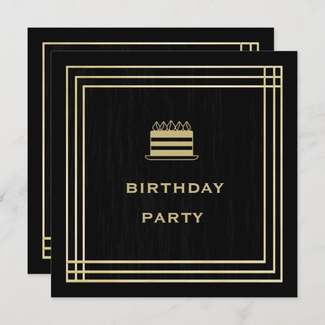 Classy Gold & Black Birthday Party Invitation (Front/Back)