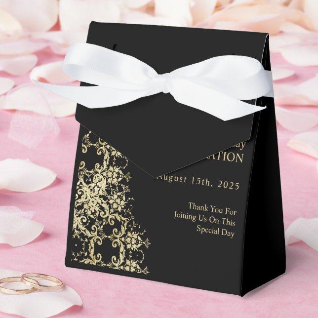 Classy Gold & Black Damask 40th Birthday Favour Box (Wedding)