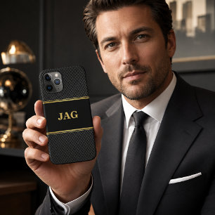 Classy Gold Black Textured Monogram Case-Mate iPhone Case