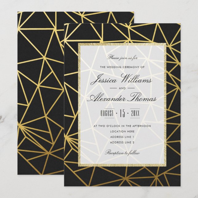 Classy Gold & Black Wedding Invitation (Front/Back)