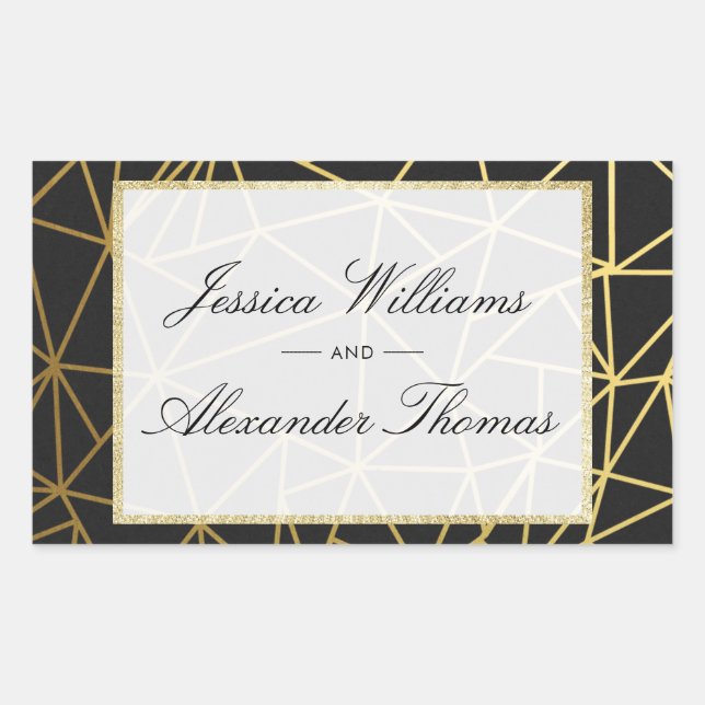 Classy Gold & Black Wedding Rectangular Sticker (Front)