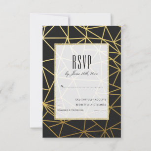 Classy Gold & Black Wedding RSVP Card