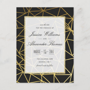 Classy Gold & Black Wedding Save The Date Announcement Postcard