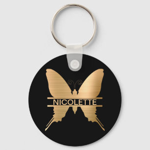 Classy Gold Butterfly Add Name Monogram Custom Key Ring