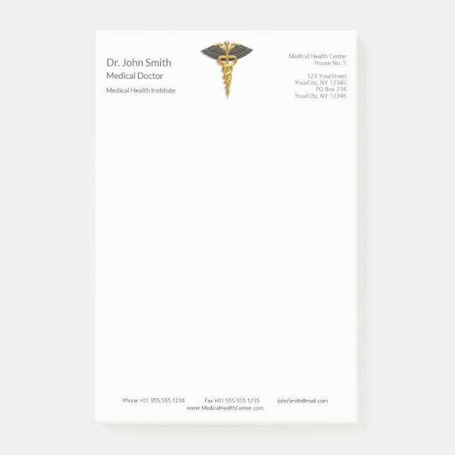 Classy Gold Caduceus Elegant Medical Black Wings Post-it Notes (Front)