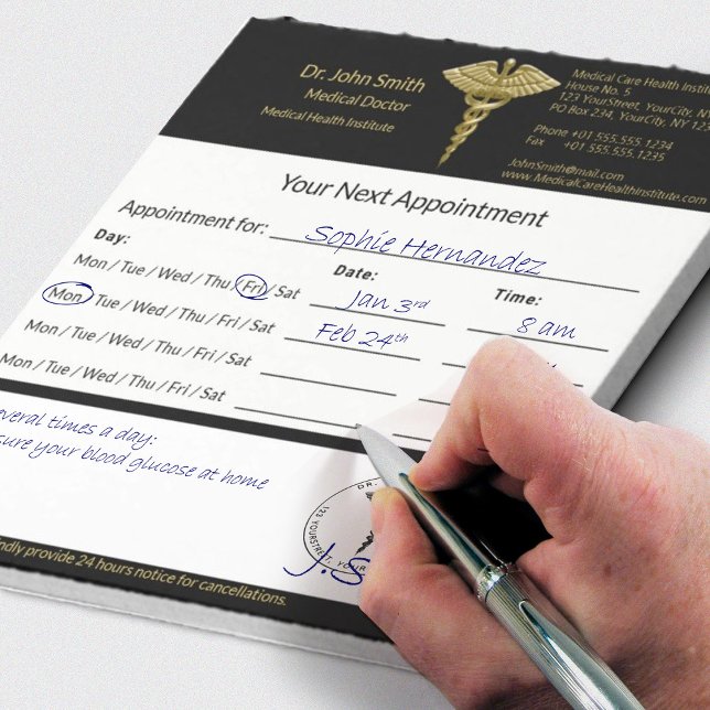 Classy Gold Caduceus on Black Medical Appointment Notepad (Creator Uploaded)