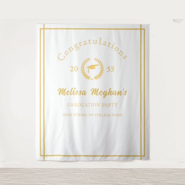 Classy Gold Cap Laurel Wreath Grad Party Back Drop Tapestry (Front)