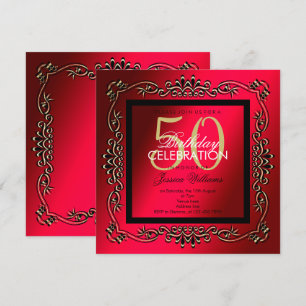 Classy Gold & Cerise Women's 50th Birthday Invitation