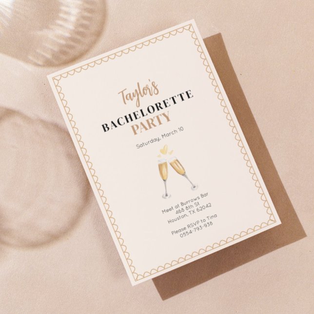 Classy Gold Champagne Bachelorette Invitation (Creator Uploaded)