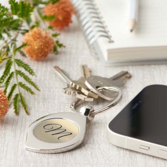 Classy Gold Chevron Monogram  Key Ring (Side)