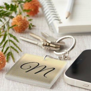 Classy Gold Chevron Monogram Keychain