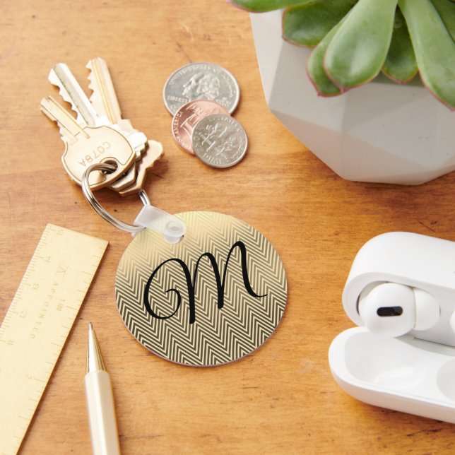 Classy Gold Chevron Monogram   Keychain (Desk)