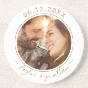 Classy Gold Chic Modern Wedding Personalised Photo Coaster