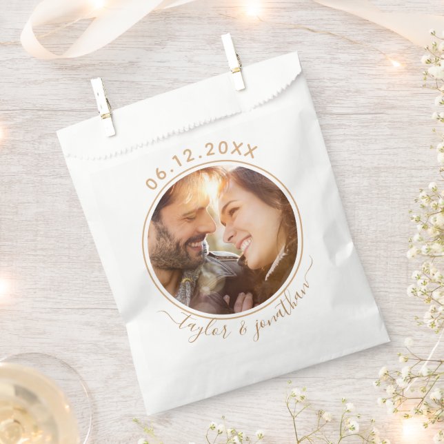 Classy Gold Chic Modern Wedding Personalised Photo Favour Bags (Clipped)