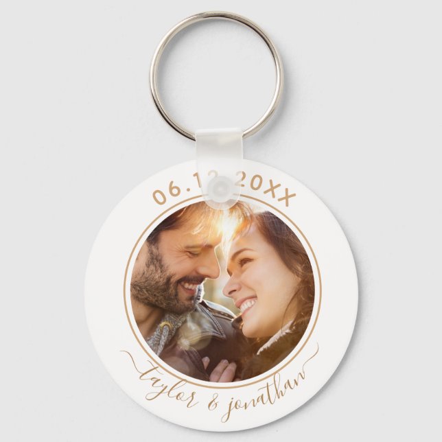 Classy Gold Chic Modern Wedding Personalised Photo Key Ring (Front)